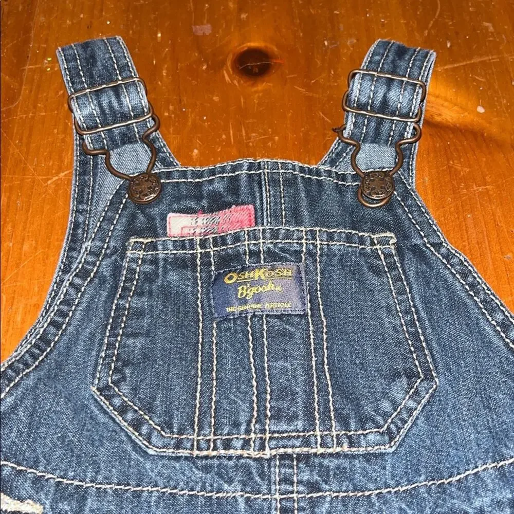 Oshkosh Bigosh Kids Denim Overalls with Red Plaid Patch Size 12M